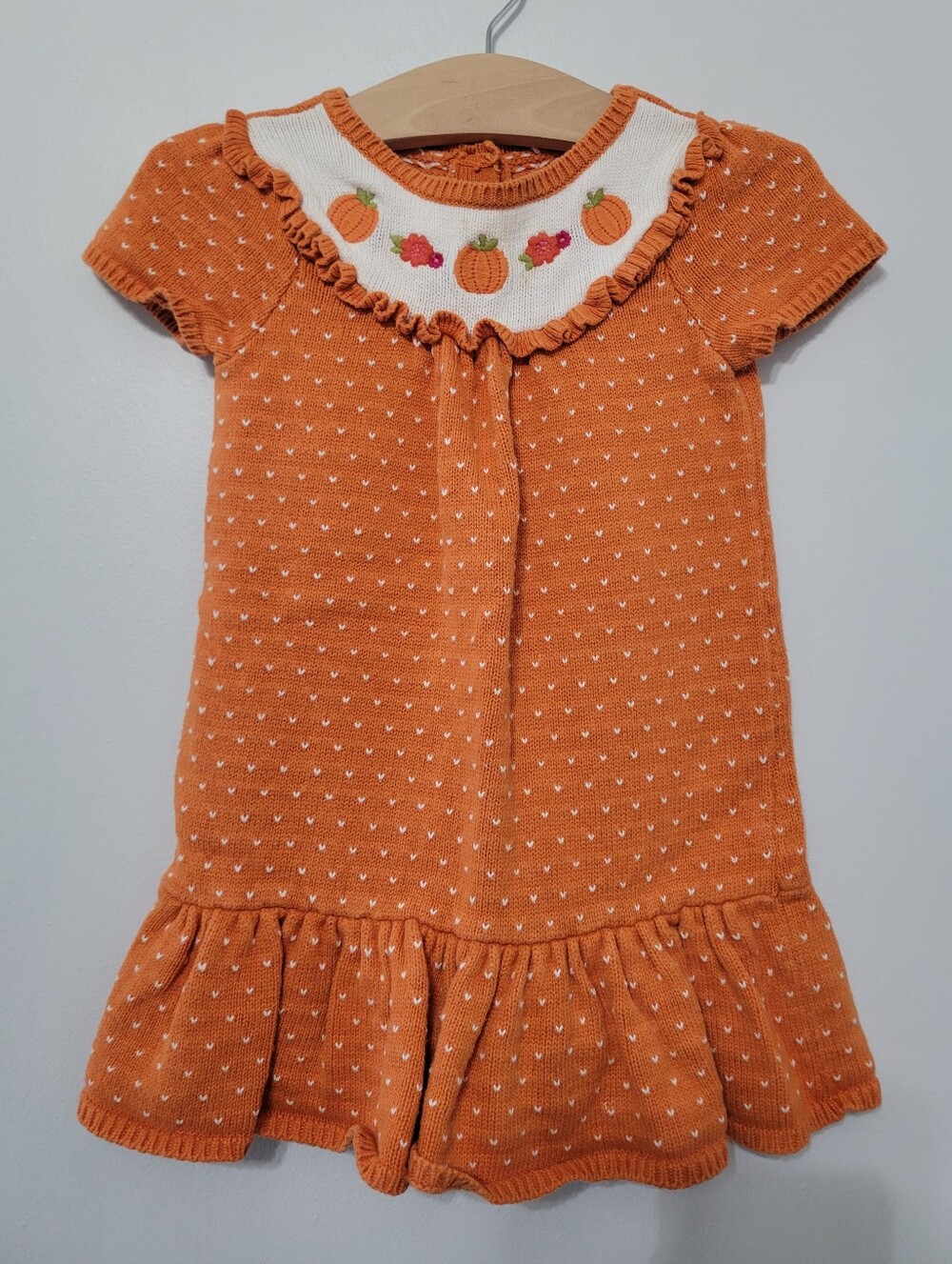 Gymboree Baby Toddler Fall Pumpkin Knit Dress Size 18-24 Mths Orange Embroidered